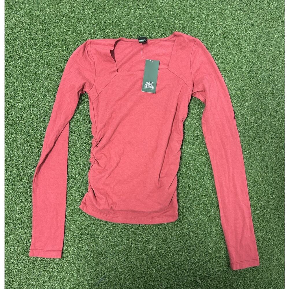 Women’s Wild Fable Long Sleeve Square Neck T Shirt Rose Red XXS NEW!